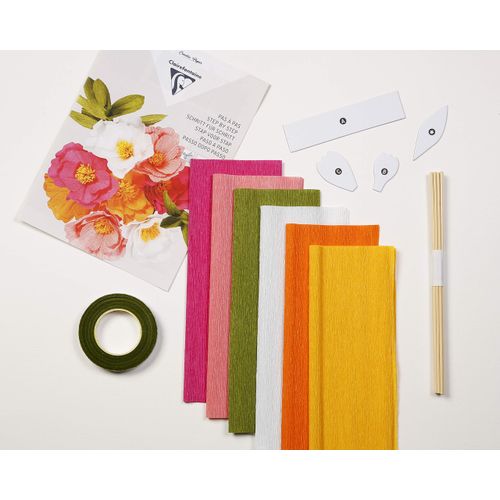 Clairefontaine - Ref 97705C - Bunch of Flowers Crepe Paper Kit - 4 x Stencils, 1 x Adhesive Tape, 10 x Wooden Sticks, 6 x Sheets of 160gsm Florist Crepe Paper