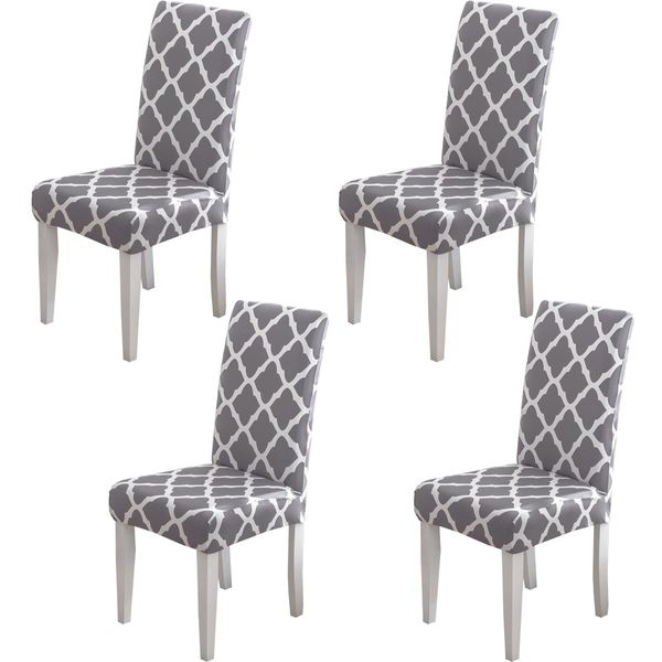 HZDHCLH Chair Covers Slipcovers 4/6 PCs Stretch Removable Washable Short Dining Chair Protector Cover Seat for Hotel,Dining Room,Ceremony (Grid/grey, 4 PCS)