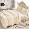 Medium Fluffy Warm Sleep Soft Duvet Cover Sheet Pillowcase Set (Cream, Semi-Double)
