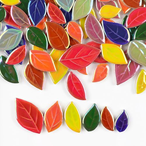 ZWCT 200g/7oz Illusion Colorful Leaves Ceramic Mosaic Tiles, DIY Creative Leaf Mosaic Tiles, DIY Handmade Plate vase Cup, Mosaic Crafting Supplies-Yellow