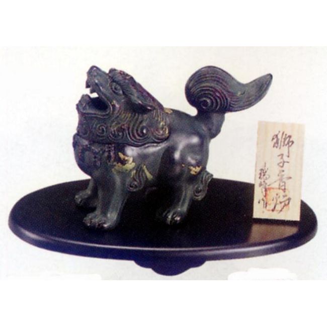 Incense burner・Incense standて■Incense burner lion green gold■Mizuho made alloy base・wooden incense box comes with [Takaoka Bronze]