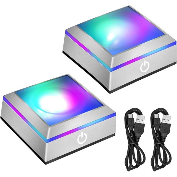 EEEKit LED Light Base for Crystal, 2 Pack 6 Colour Square Light Display Stand for Glass Art (Flat Base & Concave Base)