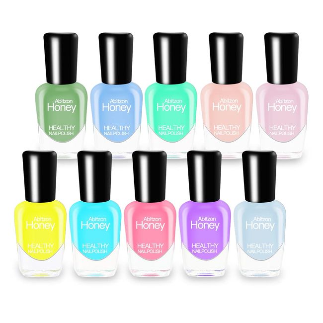 Abitzon NEW Nail Polish Set (10 Bottles) - Non-Toxic Eco-Friendly Easy Peel Off & Quick Dry Water Based Nail Polish