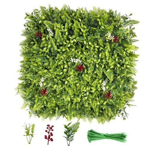 Artificial Grass Wall Panels: 8PCS 20"x20" Artificial Boxwood 20_Size Green_8