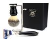 Luxury Shaving Kit for Him Silver Tip Synthetic Hair Brush, 5 Edge Compatible Razor And Stainless Steel Shaving Stand 3 Piece Kit Ready to Use