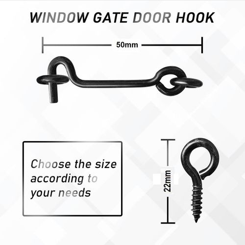 TERF® High Quality Cabin Hook and Eye Black 50mm (2 inch) Gate Door Lock Latch Hook Eye For Window Slide Barn Bathroom Toilet Cabinet Cupboard Shed Gate Door Latch and Multi Purpose Use - Pack of 5
