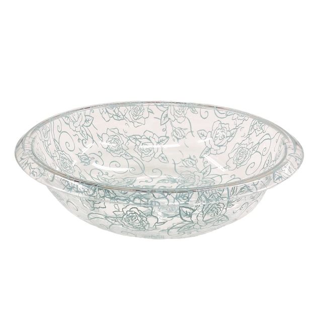 Senko 42916 Clear Rose Wash Ball Basin Small Size Diameter Approx. 9.8 inches (25 cm) Light Blue with Rose Pattern on Transparent Clear Background