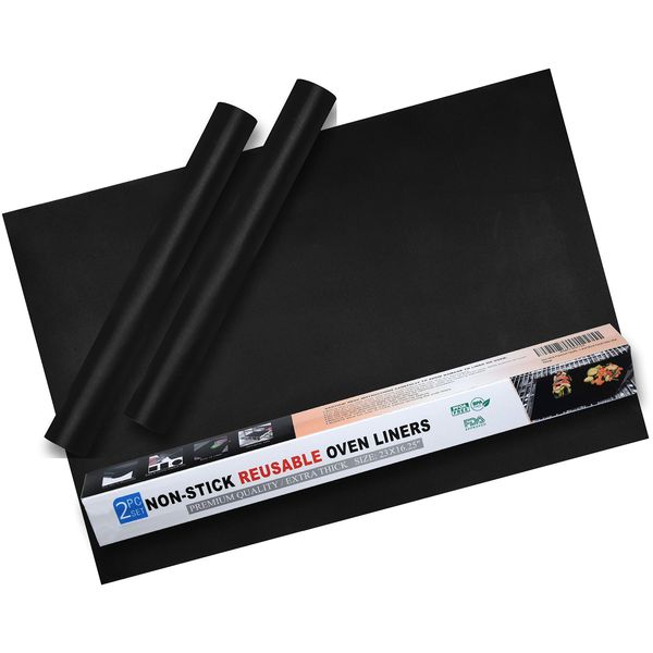 Emaania Oven Liners for Bottom of Oven - 2 Pack Non-Stick 16.5"x 23" Heavy Duty Mats, Reusable Electric Oven Liner Mat | BPA PFOA Free, Heat Resistant, Oven Liners For Bottom Of Electric & Gas Oven