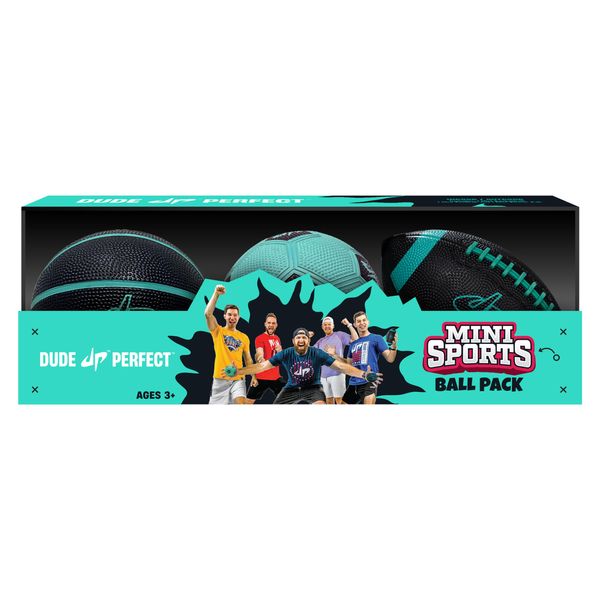 Dude Perfect Mini Sports Balls, Kids and Adults Multi-Pack Sports Ball Set, Indoor and Outdoor Play, Includes Football, Basketball and a Soccer Ball