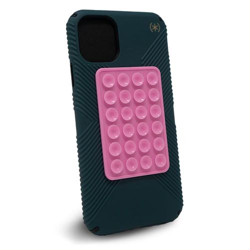 PINCH GRIP Suction Mount Holds Your Phone, Adheres to Walls and Mirrors | Silicone Holder with Sticky Grips, Wallet, Tripod Attachment, and Double-Sided Adhesive Light Pink