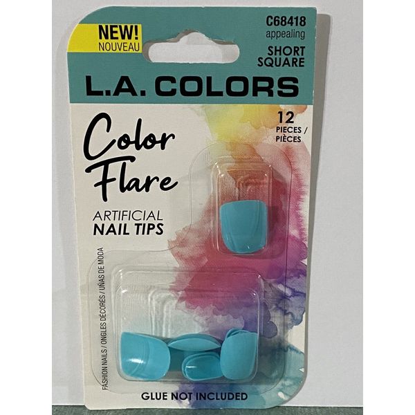 L.A. Colors Press On Artificial Nails - C68418 Appealing Short Square Turquoise