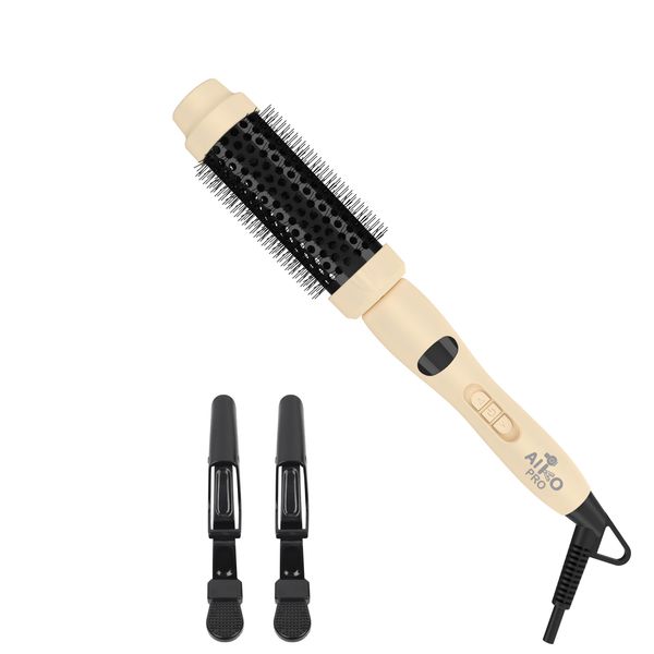 AIKO PRO Thermal Brush for Blowout Styling, 1.5 Inch Ceramic Heated Round Brush Makes Hair Shiny & Smooth, Ionic Hot Volumizing Brush for Natural and Voluminous Curls, Easy to Use, Dual Voltage, Sandy