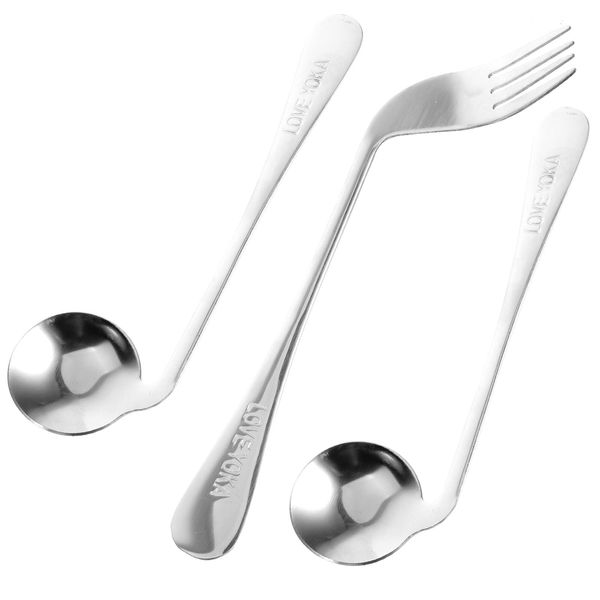 Happyyami 1 Set Adaptive Spoon Adaptive Utensils for Elderly Left Handed Angled Spoons and Fork Stainless Steel Self-Feeding Curved Utensil Anti Shake Eating Silverware for Disabled People