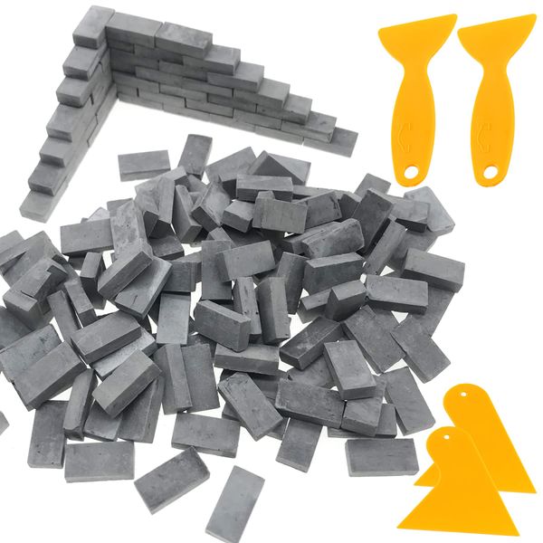 Cayway 200 PCS Miniature Bricks Miniature Brick Scale Model Bricks, 1:16 Mini Grey Bricks Model Sand Table Micro Landscape Accessories DIY Dollhouse Bricks Diorama Fairy