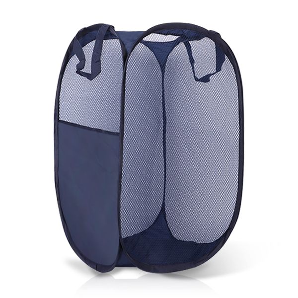 Pop-up Laundry Hampers, Mesh Laundry Basket Collapsible, Portable Pop up Washing Baskets 60L for Bedroom and Bathroom (Navy Blue)