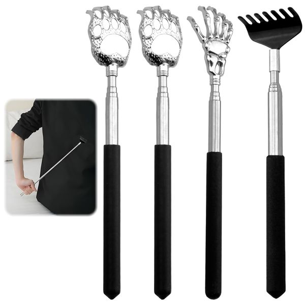4er-Pack Rückenkratzer Teleskop, Ausziehbarer Kratzhand Rückenkratzer aus Hochwertigem Material, Ideal für Kopf- und Rückenmassage, Langlebig und Sanft zur Haut