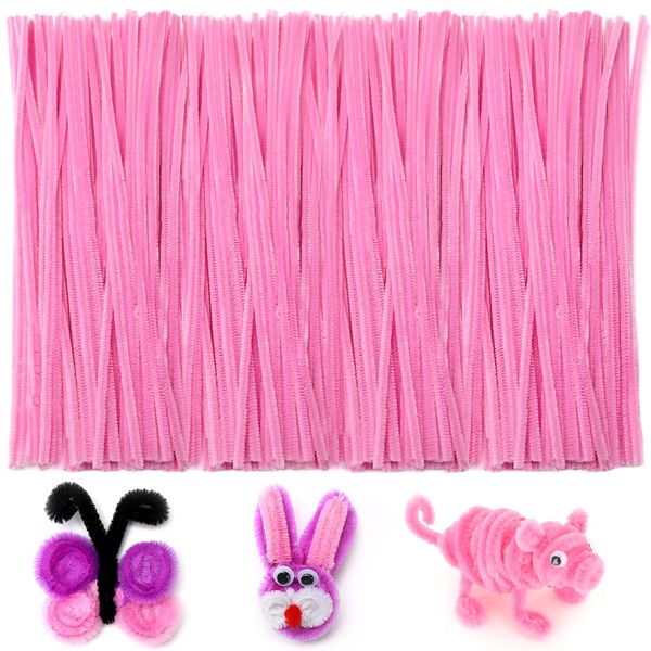 Iooleem 200pcs Pink Pipe Cleaners, Chenille Stems, Pipe Cleaners for Crafts, Pipe Cleaner Crafts, Art and Craft Supplies.