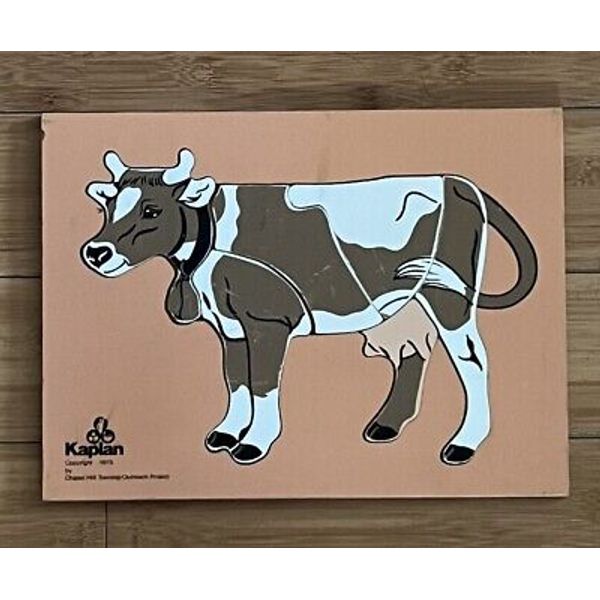 1975 Kaplan Wooden Cow Puzzle Vintage Preschool Toy