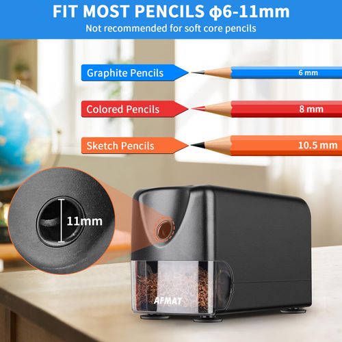 AFMAT Heavy Duty Electric Pencil Sharpener, Classroom Pencil Sharpeners for 6-11mm No.2/Colored Pencils, Pencil Sharpener for Large Pencils, Auto Stop, Sharp Point, Save Pencils, Teachers Must Have