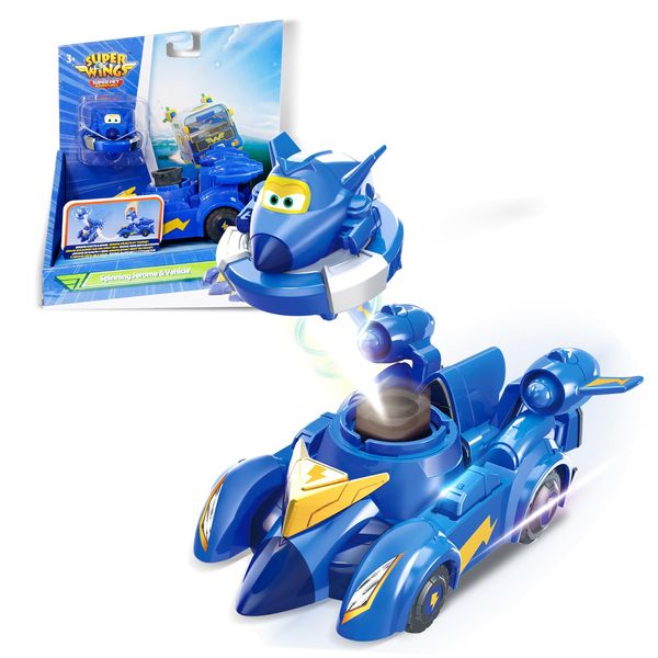 Super Wings Race Car Toys, 5 in Jerome Spinning Tops and Race Car Toys for Kids, 2-in-1 Mode Vehicle Toys Cars for 3 4 5 6 7 8 Year Old Boys