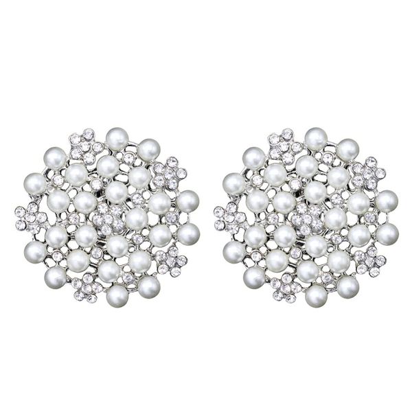 VALICLUD 2PCS Round Pearls Diamante Party Shoe Clips Rhinestones Crystals Wedding Shone Buckles Accessories for Bride