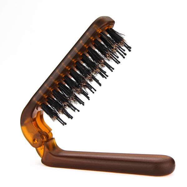 Wuernine Folding Pig Hair and Nylon Hair Brush with Mirror Comb Compact Anti-Static Comb Comb Comb Wuernine for Travel/Outing/Work/School Hospitalization, Suitable for Children