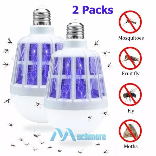 2Packs Mosquito Insect Killer LED Bug Zapper Fly Trap Light Bulb Home Night Lamp