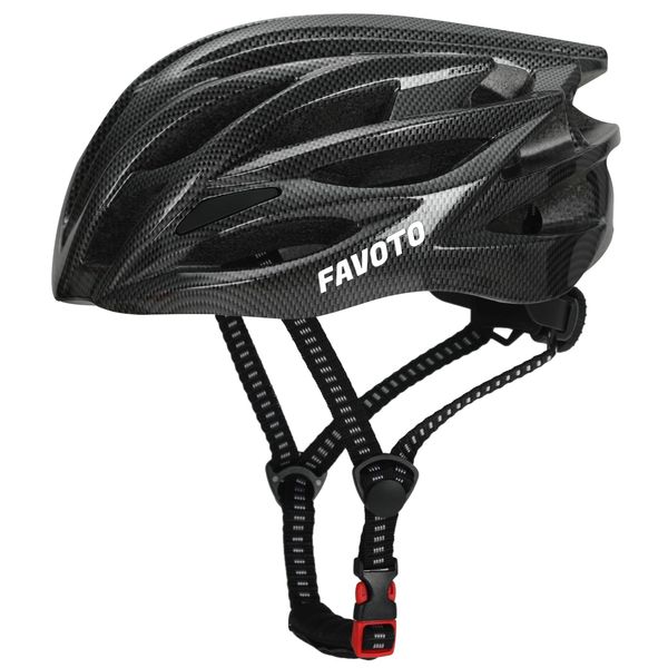 Favoto Fahrradhelm für Erwachsene Fahrrad Helmet mit Abnehmbarer Innenfutter Verstellbar Rennradhelm Rollerhelm Mountainbike MTB Helm für Herren Damen Kohlefasern L (58-61cm)