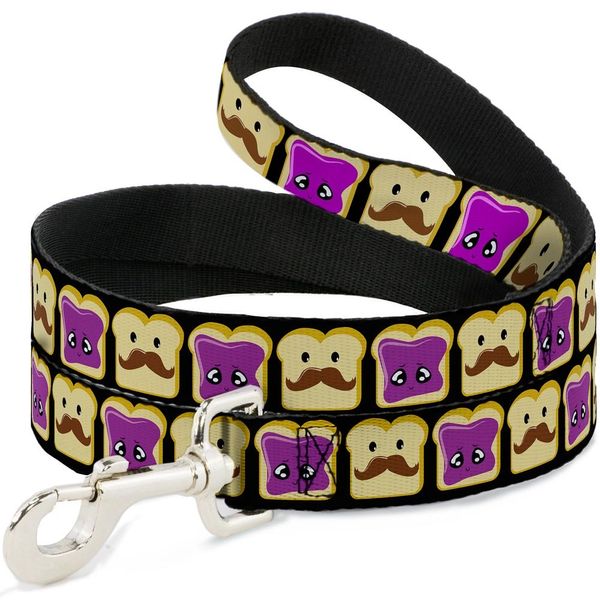 Buckle-Down Pet Leash - Peanut Butter w/Mustache & Jelly - 6 Feet Long - 1" Wide