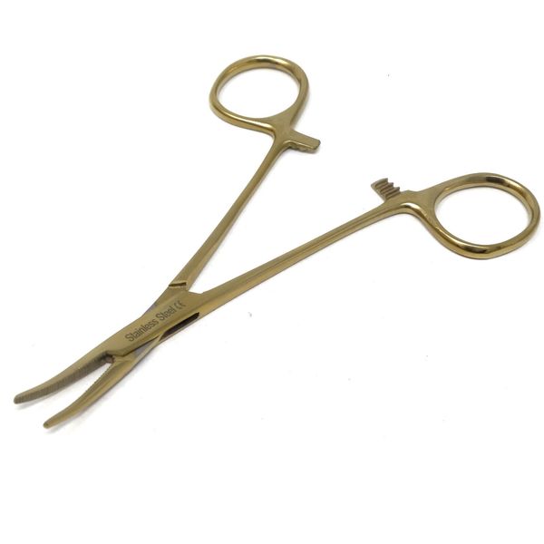 MOSQUITO LOCKING HEMOSTAT FORCEPS 5" Curved SURGICAL INSTRUMENTS (Full Gold)