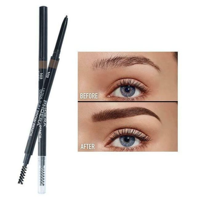 PHOERA Ultra Slim Eyebrow Liner Pencil With Brow Brush AQUAPURITY Fill & Sculpt Eyebrow Definer Natural Looking Brows Long Lasting (103 DARK BROWN)