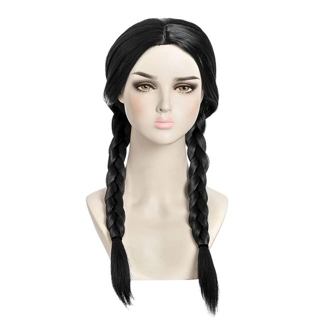 SKHAOVS Long Black Braids Wig Cosplay,Black Plaited Wig for Women Girls, Wig,Long Braids Synthetic Wigs with Breathable Mesh Cap, Birthday, Hallween, Christmas (black)