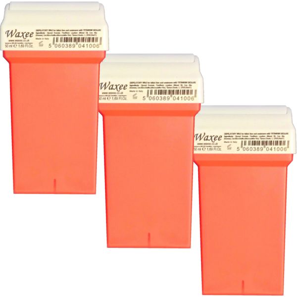 Waxee Compatible for Veet EasyWax 50ml roll on Wax Replacement Roller Wax Cartridge Pink (3 x 50ml roll on wax cartridge)
