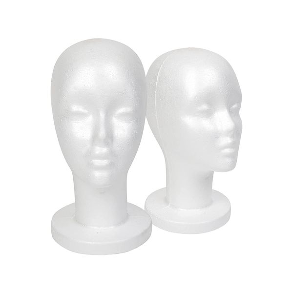 STUDIO LIMITED White Foam Mannequin Head Display, Styrofoam Wig Head (2 pack)