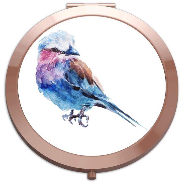 Tropical bird (style 1A) - Plain folding compact pocket mirror - rose gold round circle shape