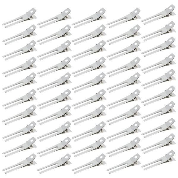 ZEVONDA Hairdressing Double Prong Curl Clips - 100Pcs DIY Curl Metal Clips Silver Hairpins Setting Sections Clips for Women Girls Salon Accessories