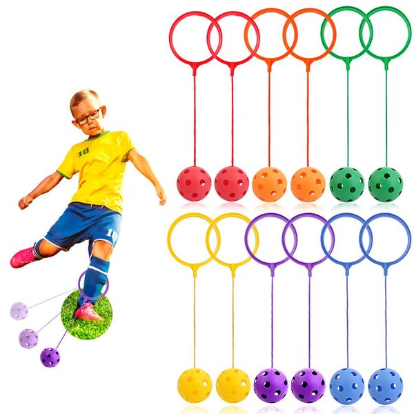 BUWUSMU 12 Pcs Skip Balls, 5.91 Inch Diameter Ankle Toys Jump Ankle Ropes Skip and Jump Toys Sports Swing Balls for Girls Boys Gym Class Home Playground Exercising Body Fat Burning, 6 Colors