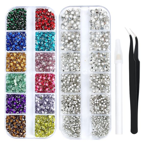 4968Pcs Rhinestones for Nail Art Glass Crystals,6 Size(ss4-ss16) Nail Gems Flatback Rhinestone for Crafts,Jewels Diamonds Stone Kit with Picking Pen and Tweezers(Mixed+White)