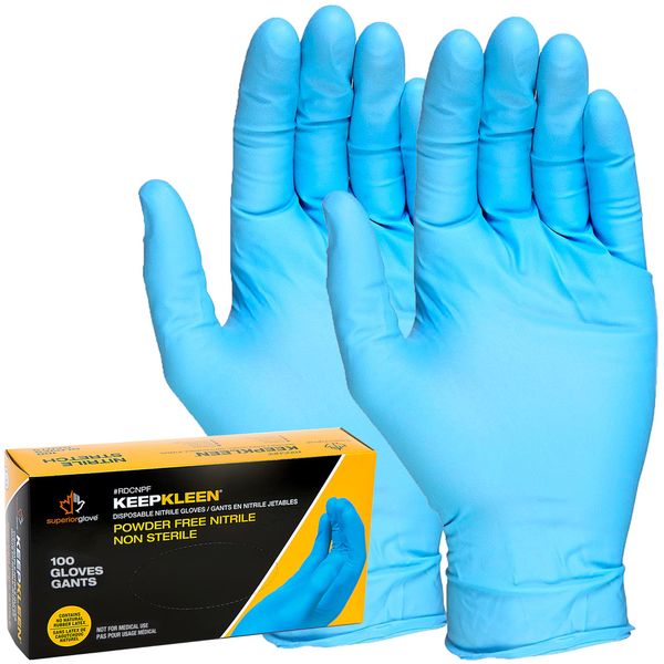 Superior Glove KeepKleen Contour Work Nitrile Gloves (100 Count) Latex Free Glove, Disposable Gloves, Powder Free, 9" Length - RDCNPF (Medium)