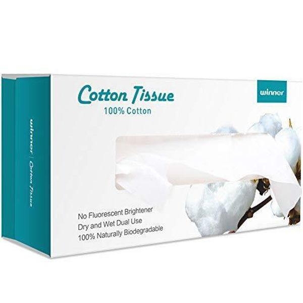 Winner Facial Cotton Tissue, 100% Soft Dry Wipe, Dry and Wet Use, Cleansing