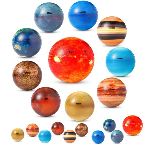 BBTO 20 Pcs Solar System Stress Balls Anti Stress Solar Planets Balls for Adult Planet Bouncy Balls Space Toys for Kids Early Learning Solar System Toys for Kids, Children Space Themed Gift