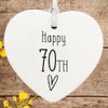 70th Birthday ornament, 70th keepsake, 70th ceramic heart gift