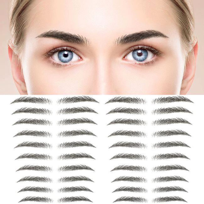 MWOOT 6 Blätter 4D Haarähnliche Augenbrauen Tätowierungen Aufkleber,Wasserdichte Augenbrauen Transfer Aufkleber,Shaping Brow Tattoo Falsche Augenbrauen für Frauen (Schwarz-02)