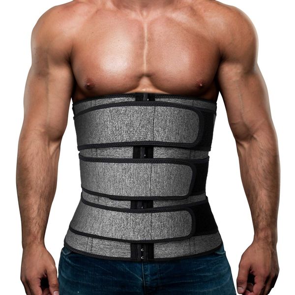 Hidyliu Mens Workout Waist Trainer Neoprene Corset Sauna Sweat Trimmer Cincher Slimming Belly with Belts (Grey Waist Trainer Belt, M)