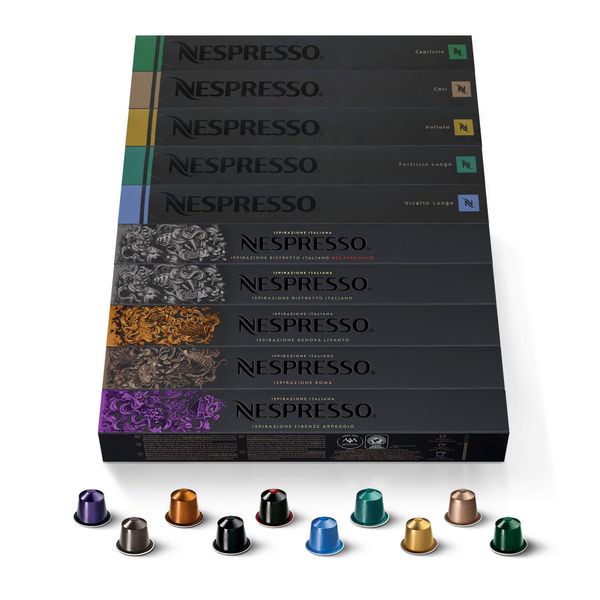 Nespresso Capsules OriginalLine, Espresso Variety Pack, Medium Roast Espresso Coffee, 10 Count (Pack of 10), Brews 3.7 ounce and 1.35 ounce (ORIGINAL LINE ONLY)