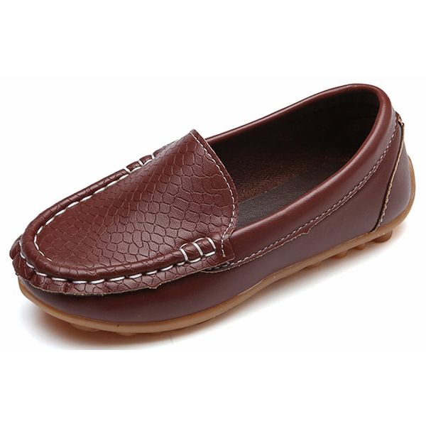 Yeeteepot Kids Leather Loafers Boys Girls Slip On Moccasins Anti-Slip Boat Shoes Casual Dress Shoes Flat Breathable Oxford Shoes, Brown 4.5 UK Child = 21 CN