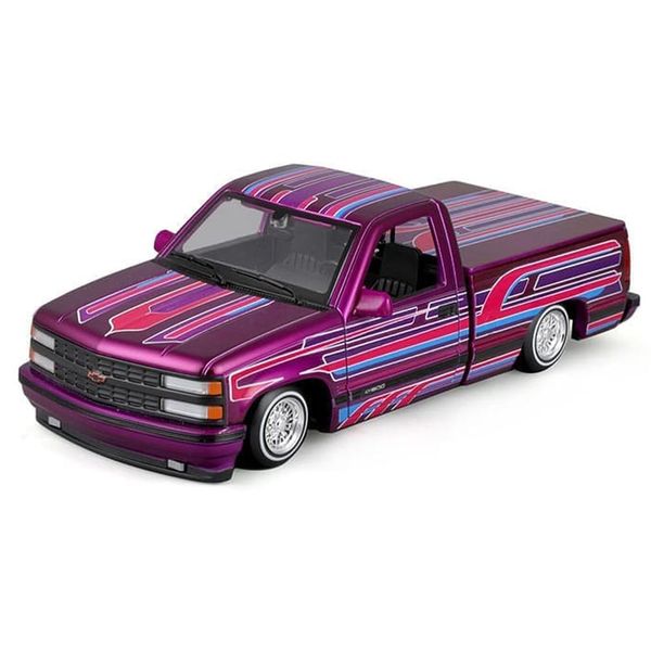 1993 Chevy 454 SS Pickup Truck Purple Metallic with Graphics Lowriders Series 1/24 Diecast Model Car 32550PU