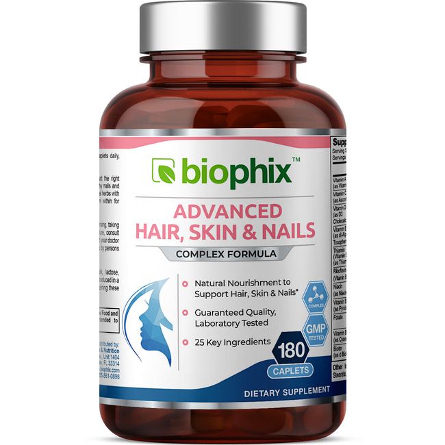 Biophix Advanced Hair Skin and Nails Complex Formula 180 Caplets - 10,000 Biotin