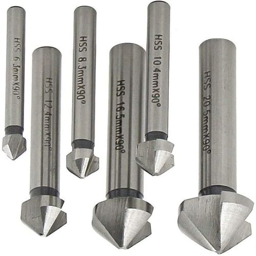 6PCS Chamfering Knife 3 Flutes 90 Degree HSS Chamfer Cutter Bit Chamfering Countersink Drill Bits