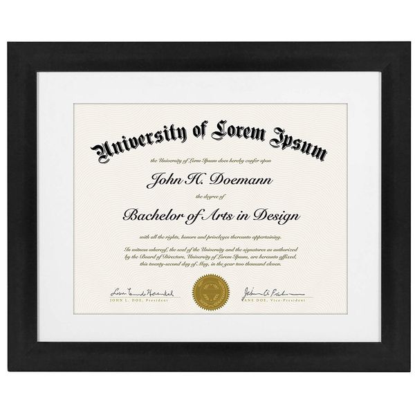 Americanflat 11x14 Diploma Frame in Black - Certificate Frame Displays 8.5x11 Diplomas with Mat or Use as 11x14 Frame Without Mat - Engineered Wood Document Frame with Shatter-Resistant Glass